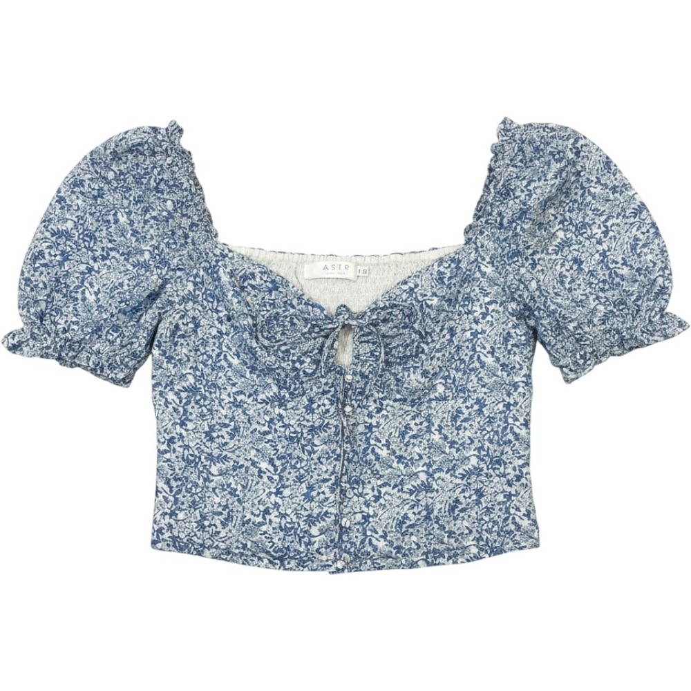 Y2K Babydoll Cottagecore Boho Floral Top Coquette Ruffle Puff Sleeve Medium
